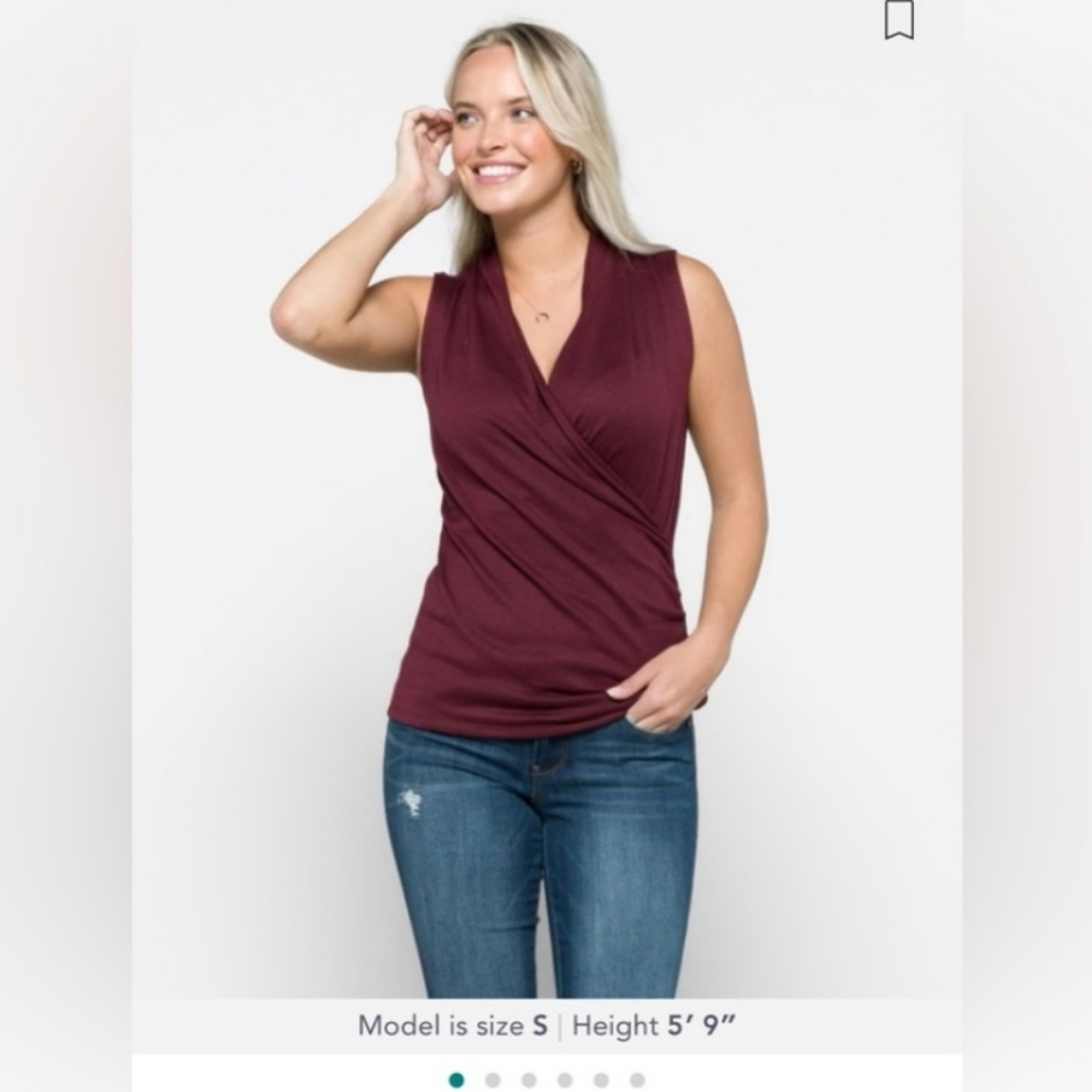 Burgundy soft sleeveless wrap top